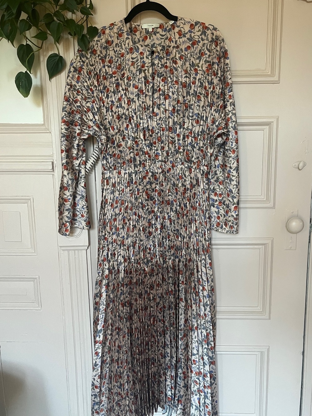 Vince Floral Pleated Silky Maxi Dress. Floral, dolman sleeve small pockets